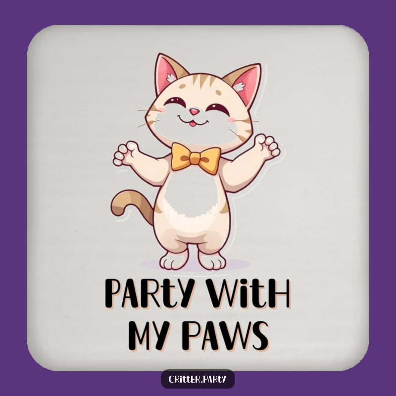 Funny Cat Coasters: Happy Cat Dancing in Bow Tie, Protect Surfaces with Humor