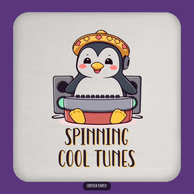 Funny Penguin Sombrero DJ Booth Slide Coaster: Keep Your Drinks Cool & Fun