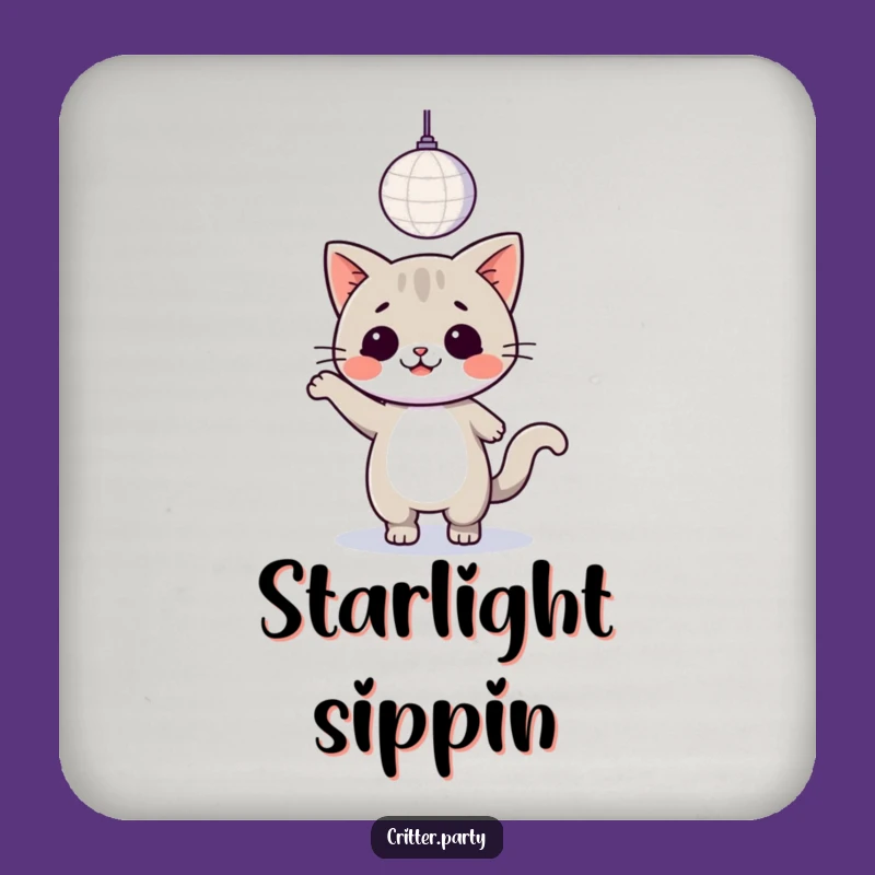 Funny Kawaii Cat Coaster Set: Disco Party Decor Gift