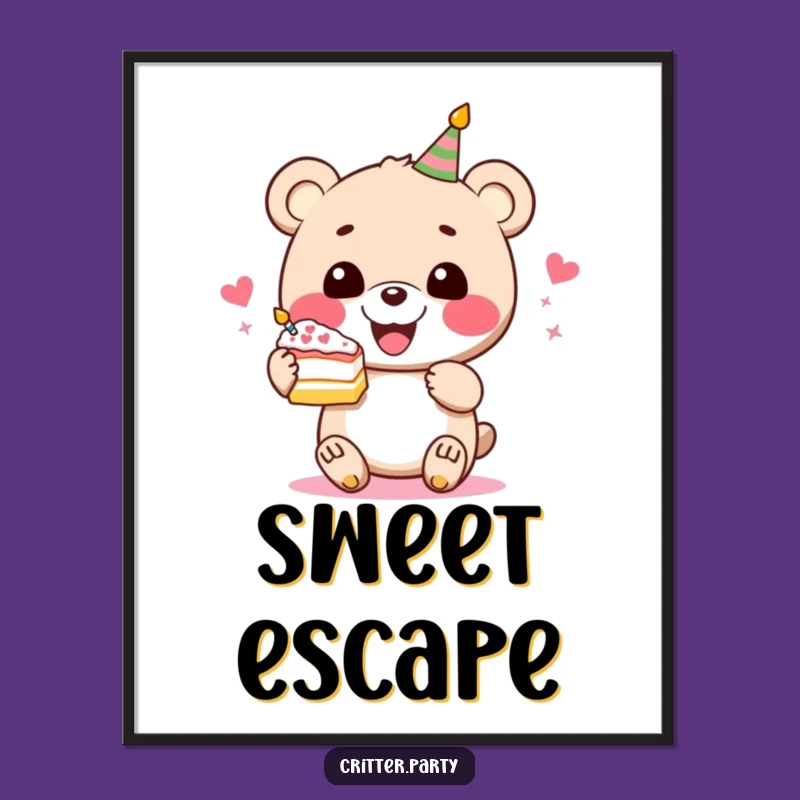 Funny Bear Cake Poster: Festive Cheer Art, Hilarious Funny Gift for Walls