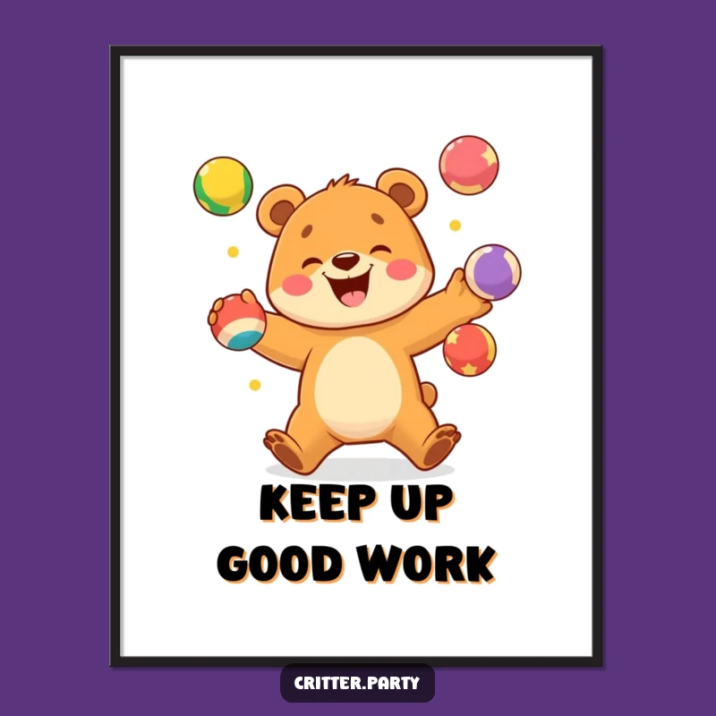 Funny Bear Cub Juggling Poster: Hilarious Wall Art for Playful Spaces