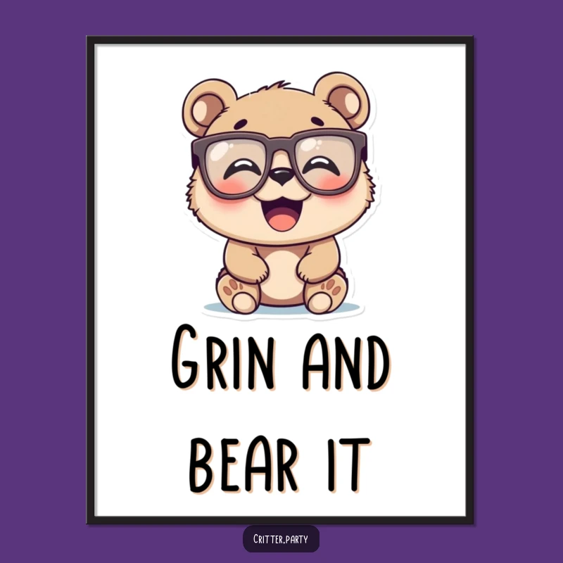 Funny Bear Cub Poster: Giggle-Inducing Novelty Glasses Art, a Hilarious Funny Decor Gift!