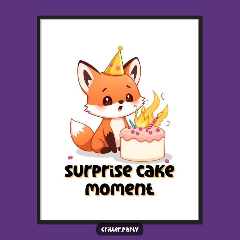 Funny Fox Cub Poster: Decorate with This Surprised Exploding Cake Moment
