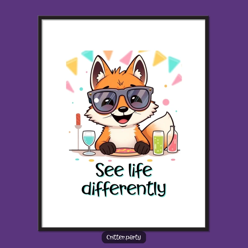 Funny Fox Party Glasses Poster: Add Whimsy to Your Walls