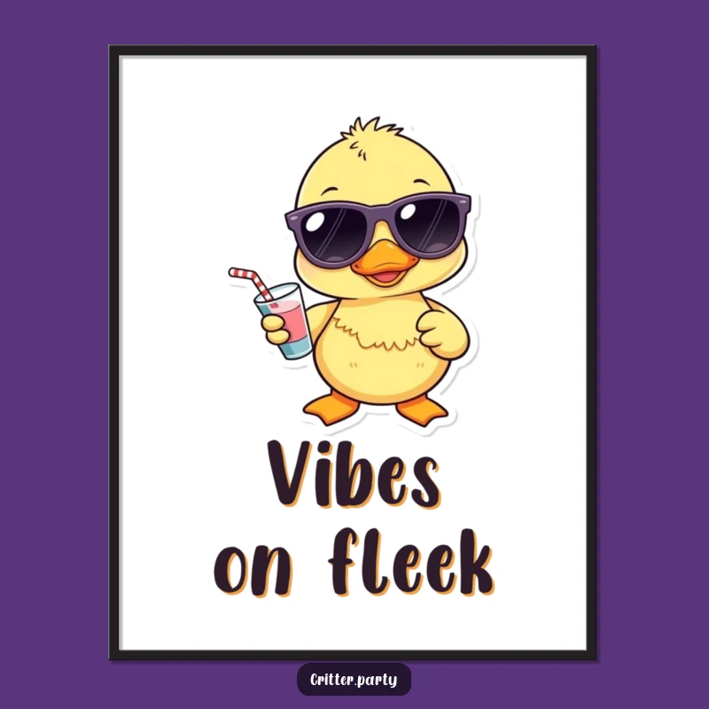 Funny Kawaii Duckling Sunglasses Poster: Cool Drink Duck Art, Hilarious Gift