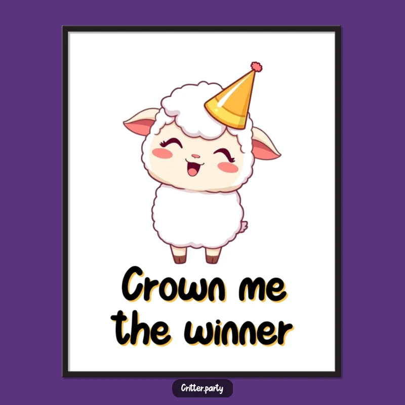 Funny Kawaii Sheep Party Crown Poster: Adorable Giggling Sheep Art, Hilarious Gift