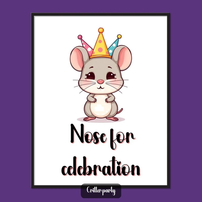 Funny Mouse Hat Balance Poster: Rodent's Party Trick, Perfect Quirky Wall Art!