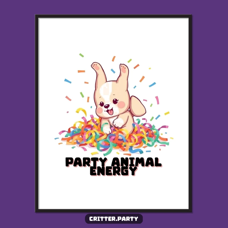 Funny Puppy Celebration Poster: Pup's Streamer Somersault, Perfect Party Art!