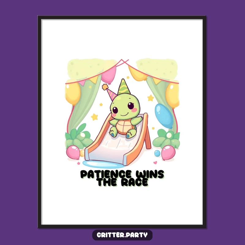 Funny Kawaii Turtle Party Slide Poster: Happy Slow Turtle Art, Hilarious Gift