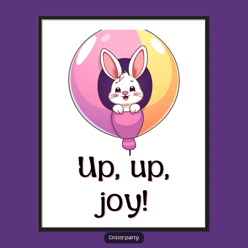 Funny Bunny Balloon Poster: Giggling Critter Art, Whimsical Funny Gift Decor