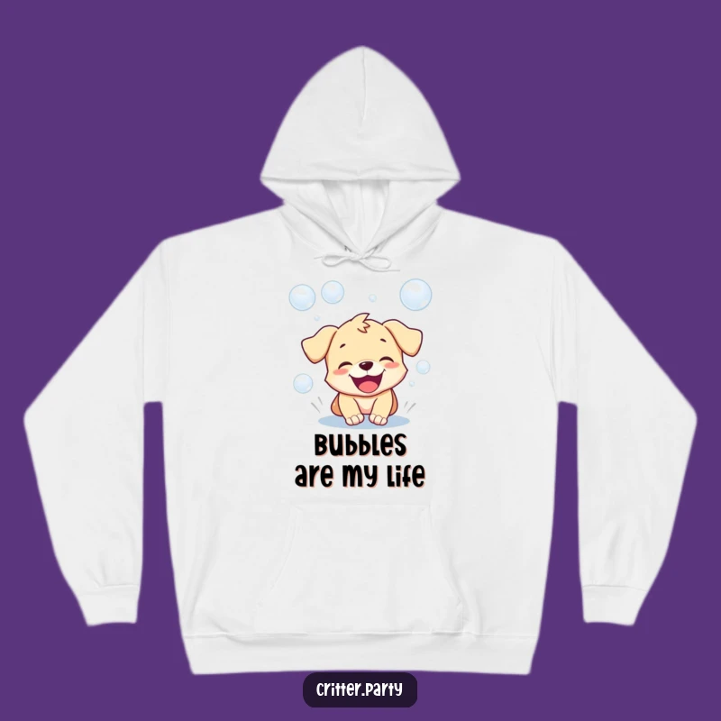 Cozy Funny Puppy Hoodie: Playful Pup Chasing Bubbles, Warm & Hilarious Gift