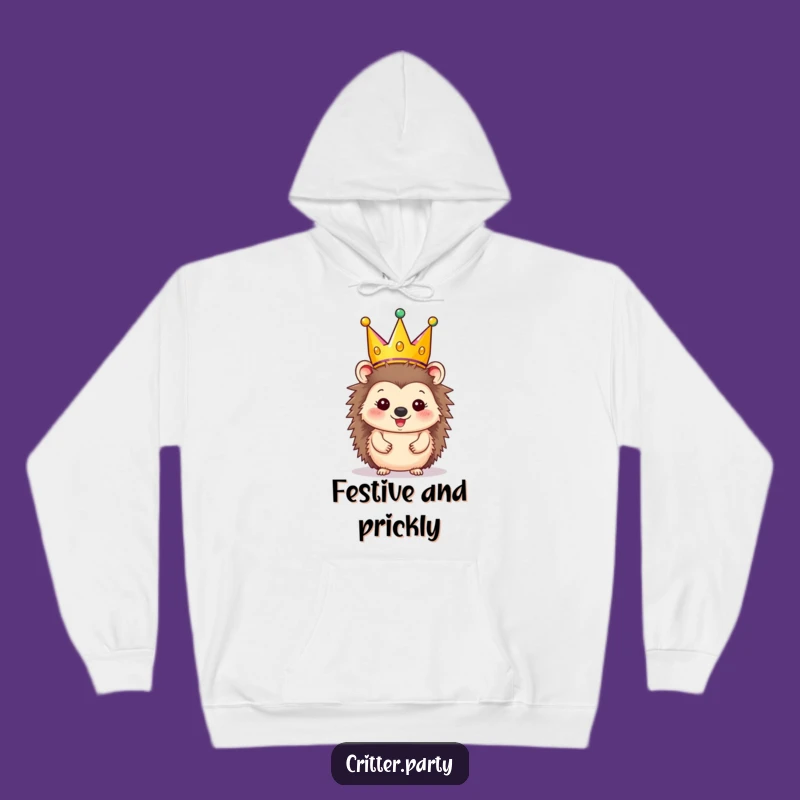 Funny Festive Hedgehog Hoodie - Party Crown Comfort Wear