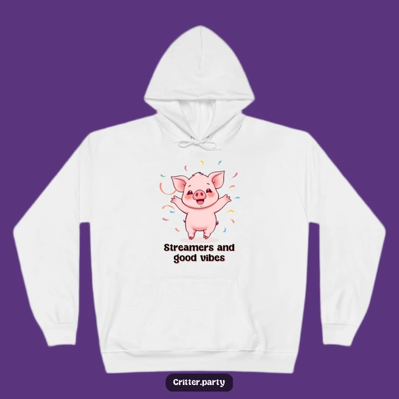 Funny Kawaii Piglet Twirling Hoodie: Cozy & Festive Streamer Piggy Gift