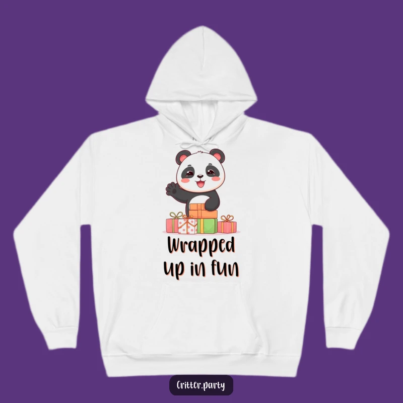 Cozy Funny Panda Hoodie: Joyful Panda Behind Presents, Warm & Hilarious Gift