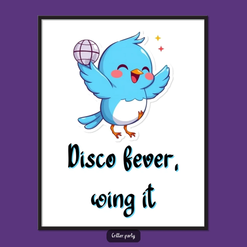 Funny Free Printable Wall Art: Cheerful Bird Disco Dance Downloadable Art Gift