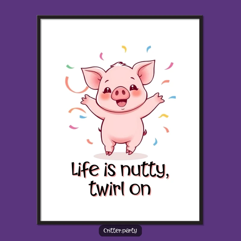 Free Printable Wall Art: Kawaii Piglet Streamer Dance Downloadable Art, Fun Decor Gift