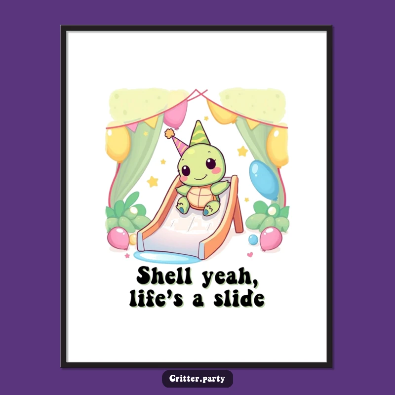 Free Printable Wall Art: Kawaii Turtle's Slide Downloadable Art, Whimsical Decor Gift