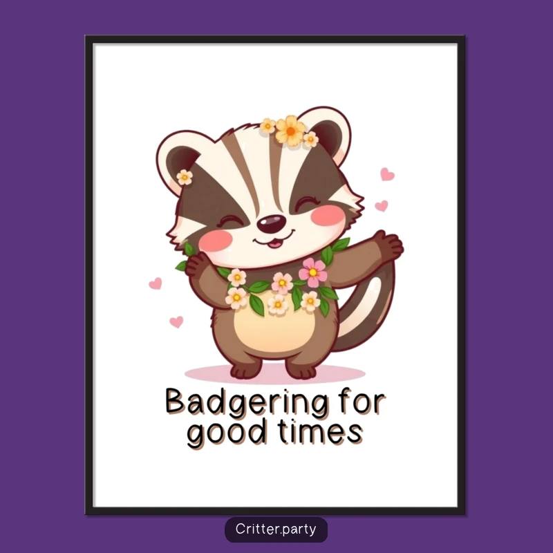 Funny Free Printable Badger Art: Dancing Flowers Garland Wall Decor