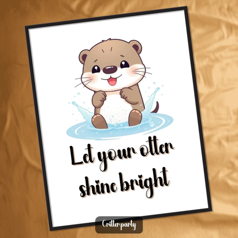 Funny Free Printable Wall Art: A cute otter character creating a dynamic glitter splash, adding playful energy to the room.