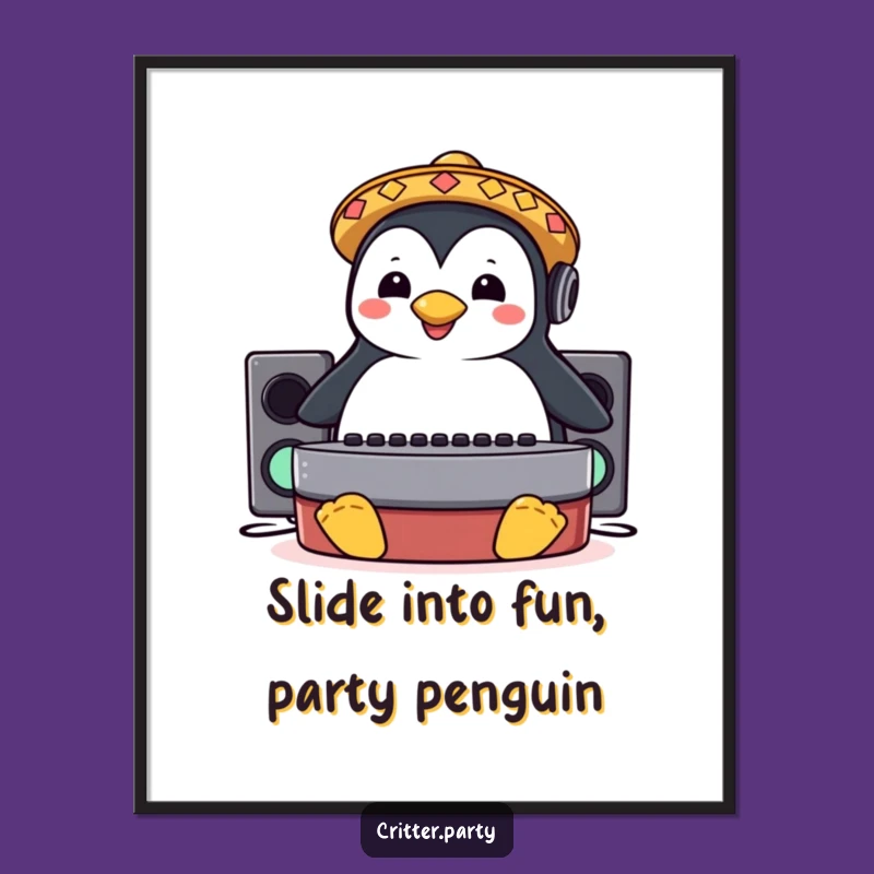 Free Printable Wall Art: Penguin DJ Sliding Funny Downloadable Art