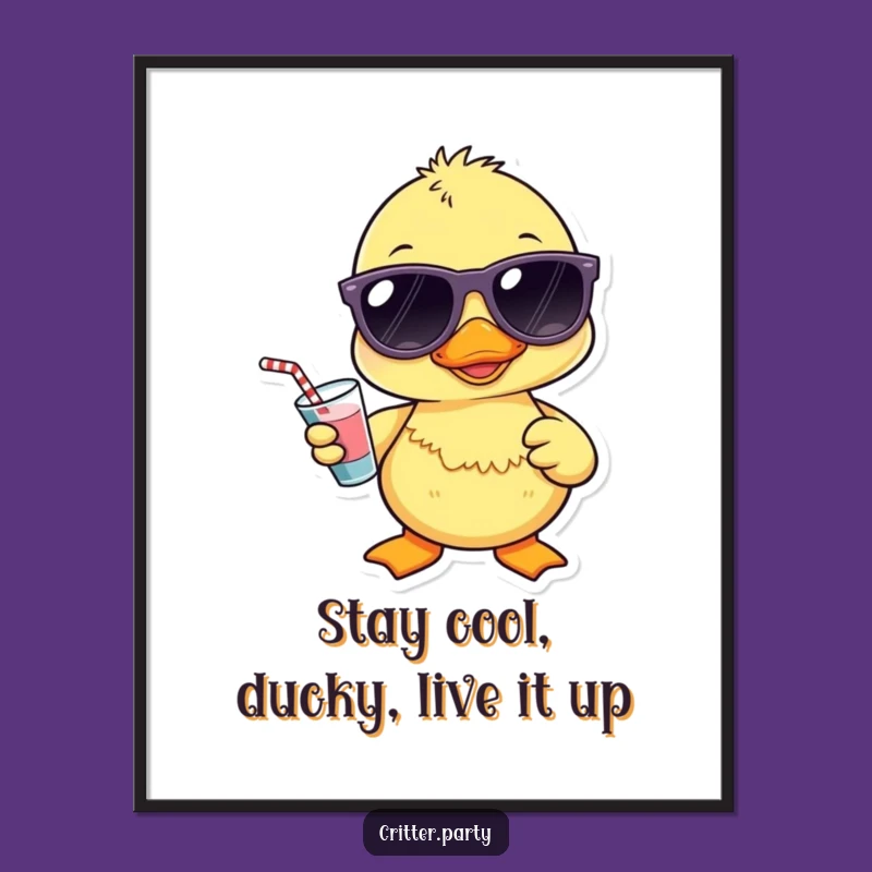 Free Printable Wall Art: Kawaii Duckling Cool Drink Downloadable Art, Fun Decor Gift