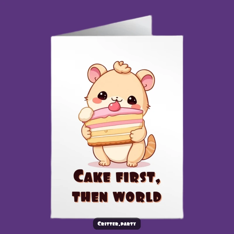 Free Printable Birthday Card: Cake Lover Critter Hilarious Downloadable Gift for Sweet Celebrations