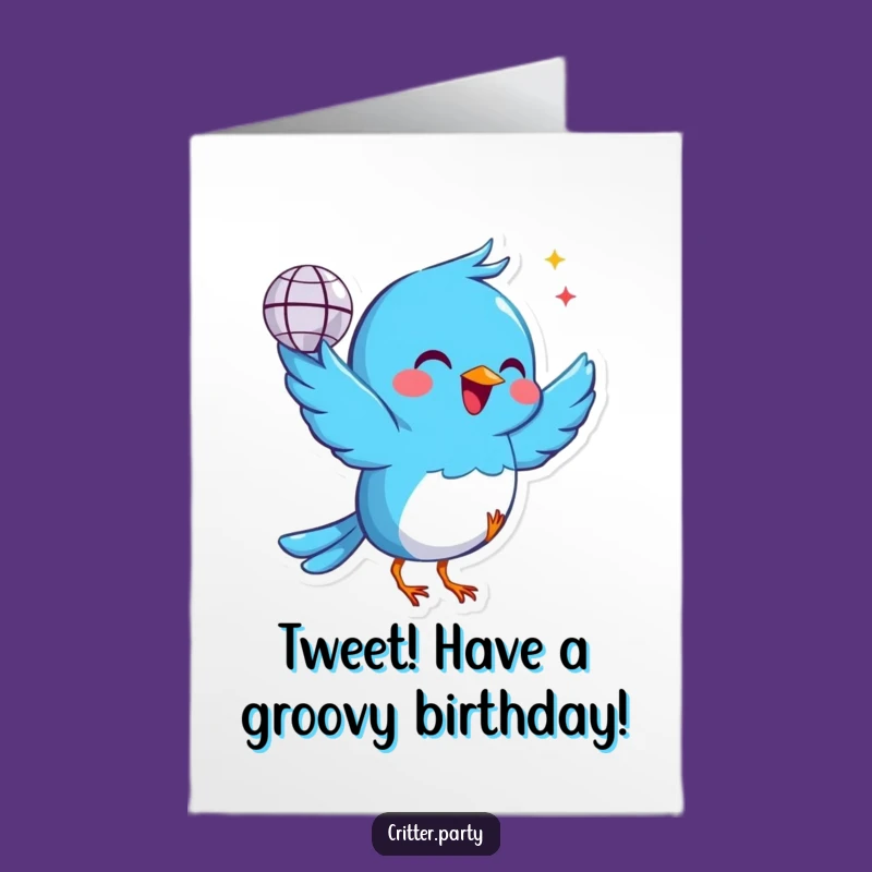 Free Printable Birthday Card: Cheerful Bird Disco Party Downloadable Gift