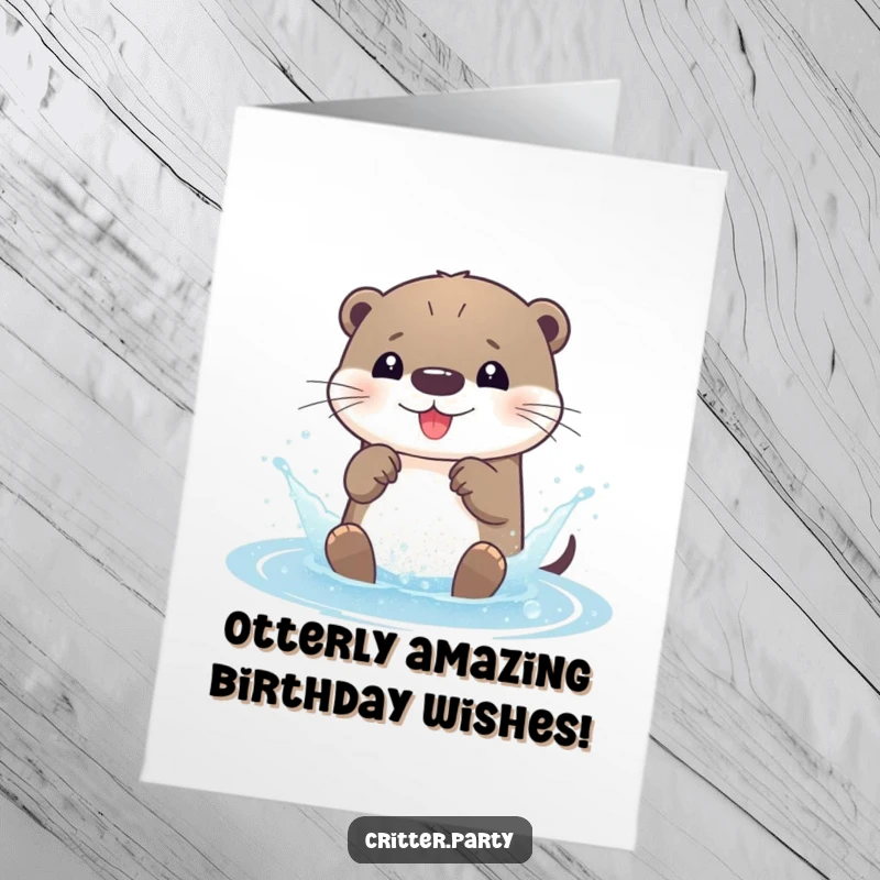 Funny Free Printable Birthday Card: A gleeful otter character joyfully splashing in a pool of shimmering glitter.