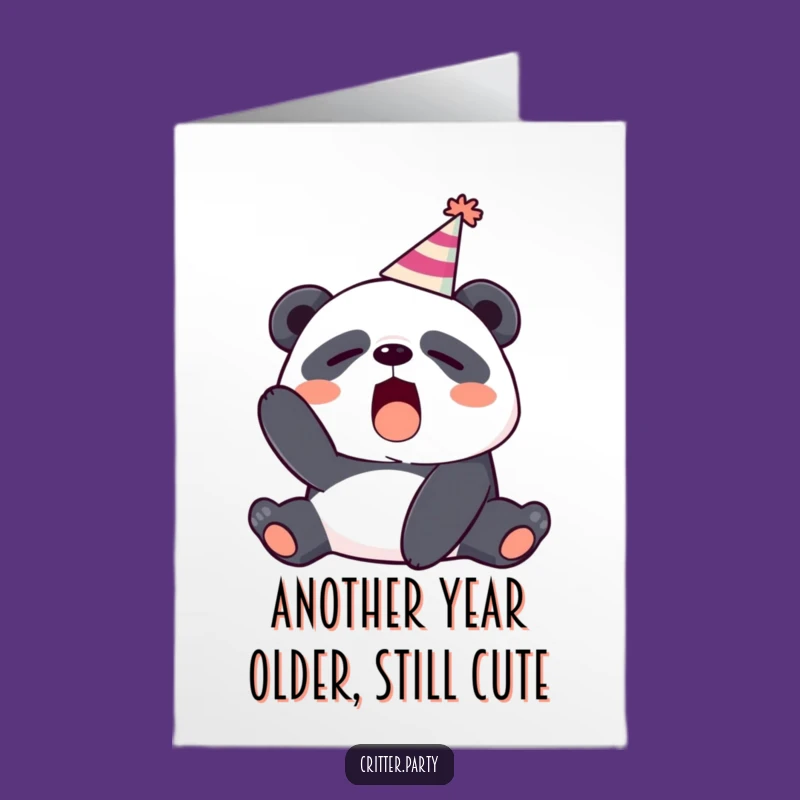 Funny Free Printable Birthday Card: Sleepy Panda Yawning, Perfectly Askew Party Hat
