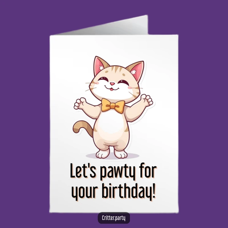 Free Printable Cat Birthday Card: Dapper Dancing Cat Bow Tie Downloadable Fun