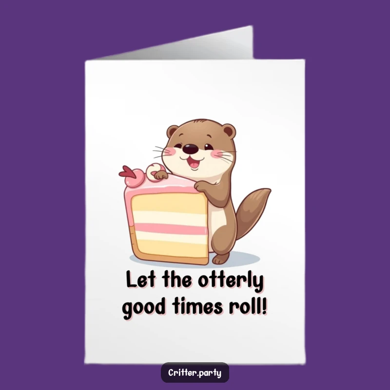 Free Printable Funny Otter Birthday Card - Hilarious Dance Cake Downloadable Gift