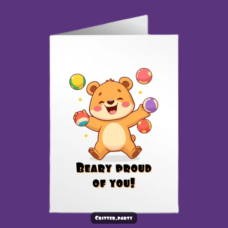 Free Printable Funny Congrats Card: Bear Cub Juggler's Success