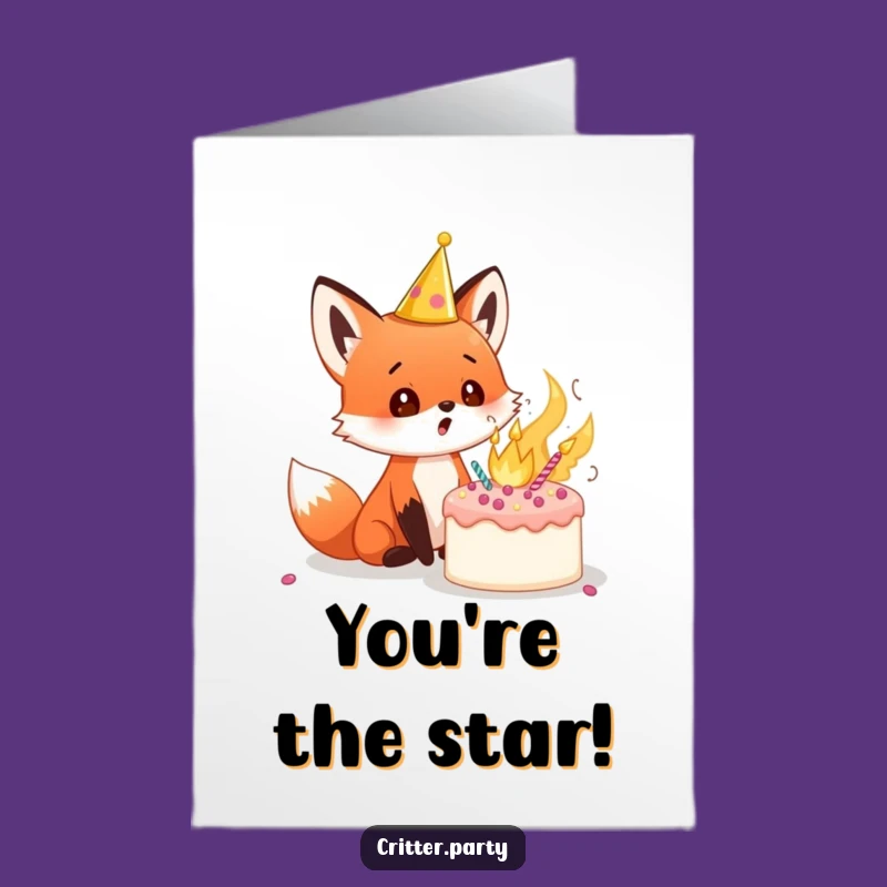 Free Printable Congrats Card: Surprised Fox Cake Surprise Downloadable Gift