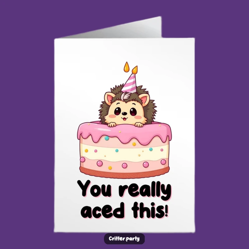 Free Printable Hedgehog Congrats Card: Surprise Cake Peek Downloadable Celebration