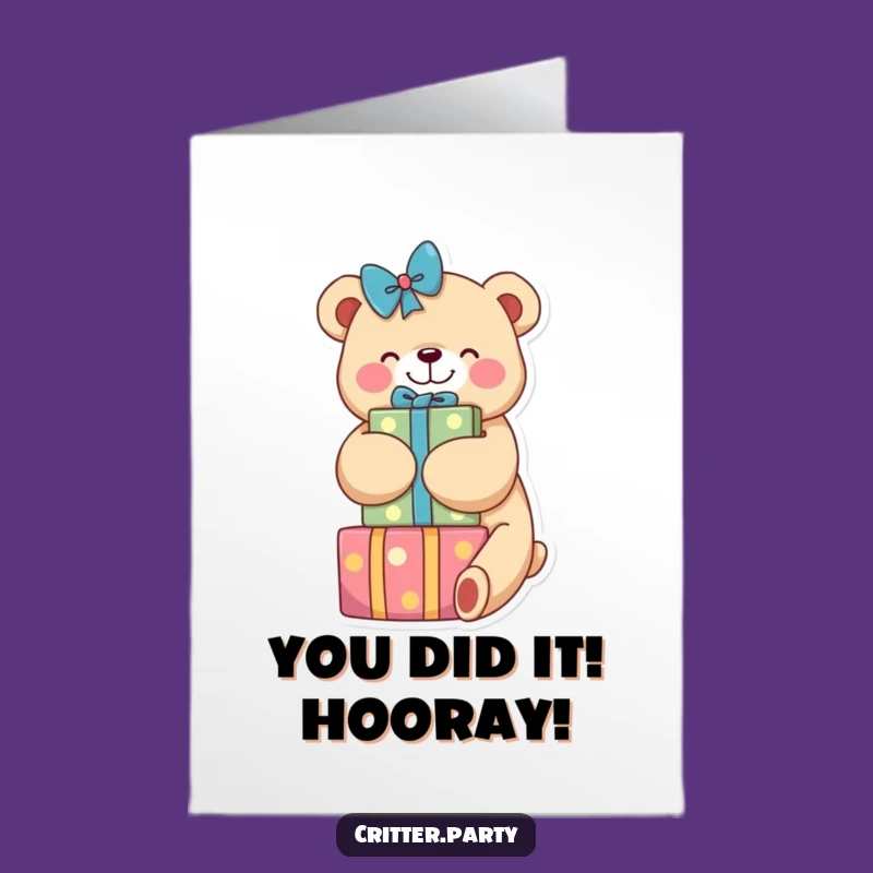 Free Printable Congrats Card: Happy Bear with Gifts - Funny Downloadable Celebration