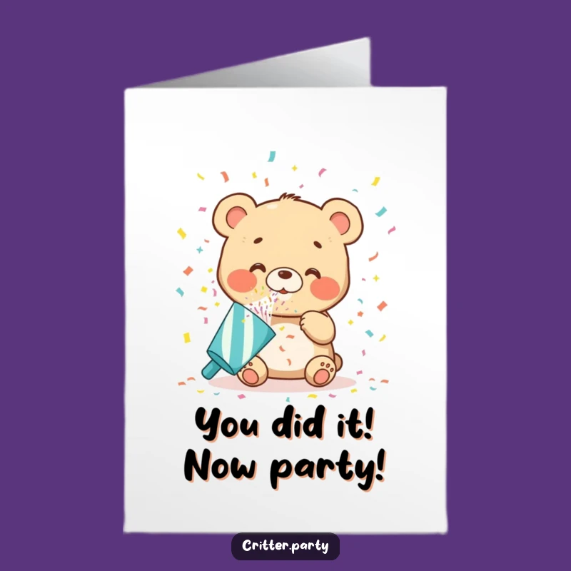 Free Printable Congrats Card: Funny Bear Cub Confetti Explosion Downloadable Gift
