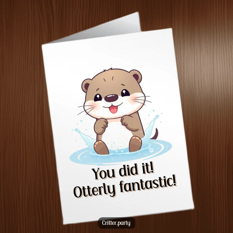 Funny Free Printable Congrats Card: A happy otter splashing enthusiastically in a vibrant pool of sparkling glitter.