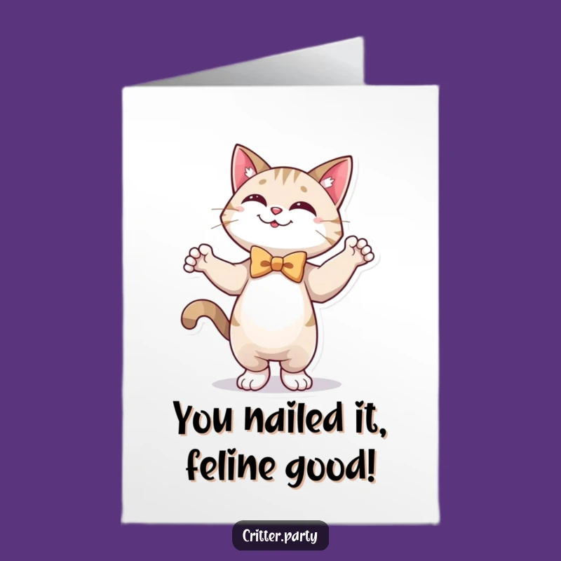 Free Printable Cat Congrats Card: Dapper Dancing Cat Bow Tie Downloadable Celebration