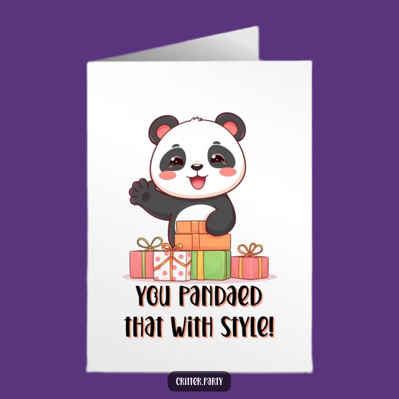 Free Printable Panda Congrats Card: Joyful Waving Panda Present Downloadable Celebration