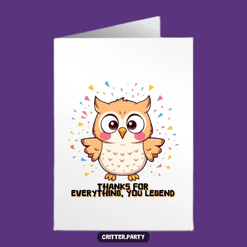 Free Printable Thank You Card: Kawaii Owl Confetti Surprise, Downloadable Gratitude