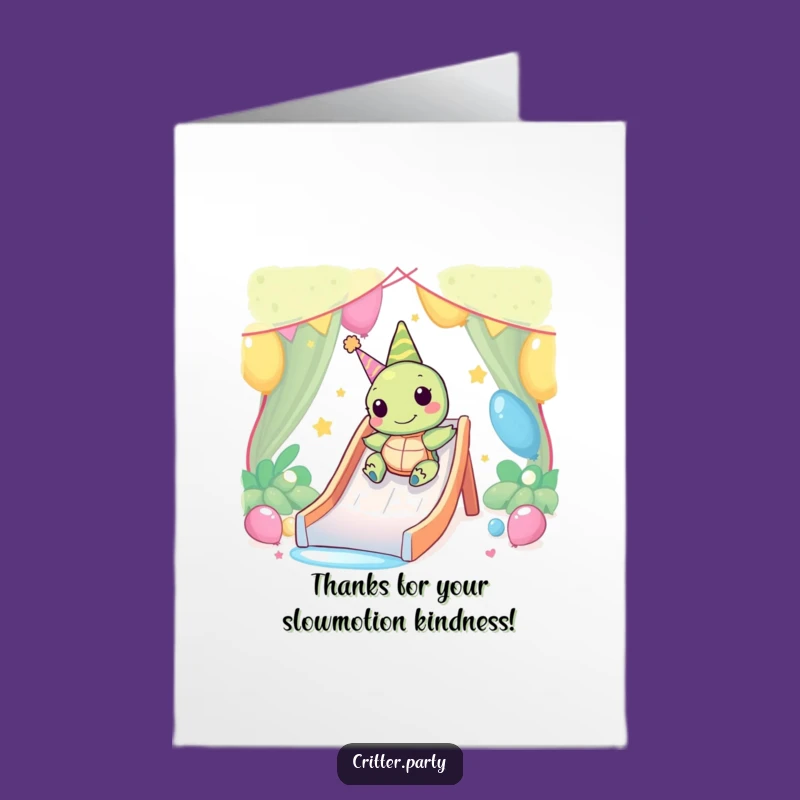 Free Printable Thank You Card: Kawaii Turtle's Slide Downloadable Gift of Thanks