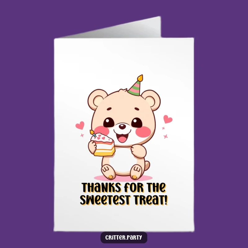 Free Printable Thank You Card: Perky Bear Cake Gratitude, Funny Downloadable Gift!