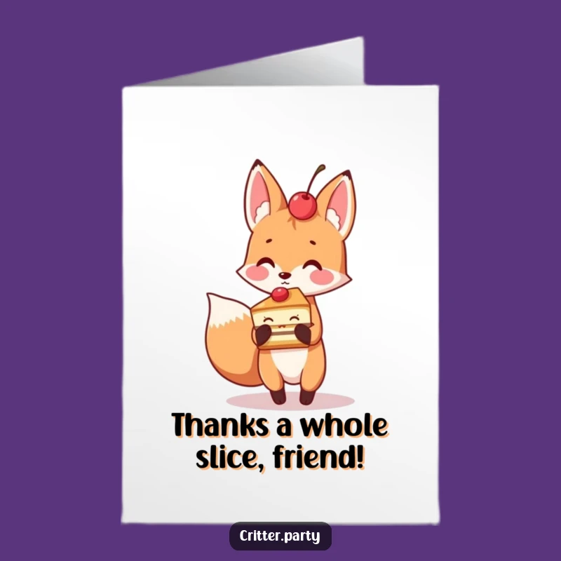 Free Printable Thank You Card: Fox Shares Cake for Your Kindness