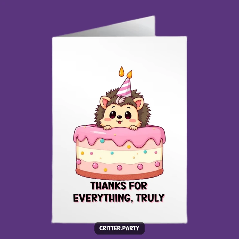 Free Printable Hedgehog Thank You Card: Cake Surprise Downloadable Gratitude