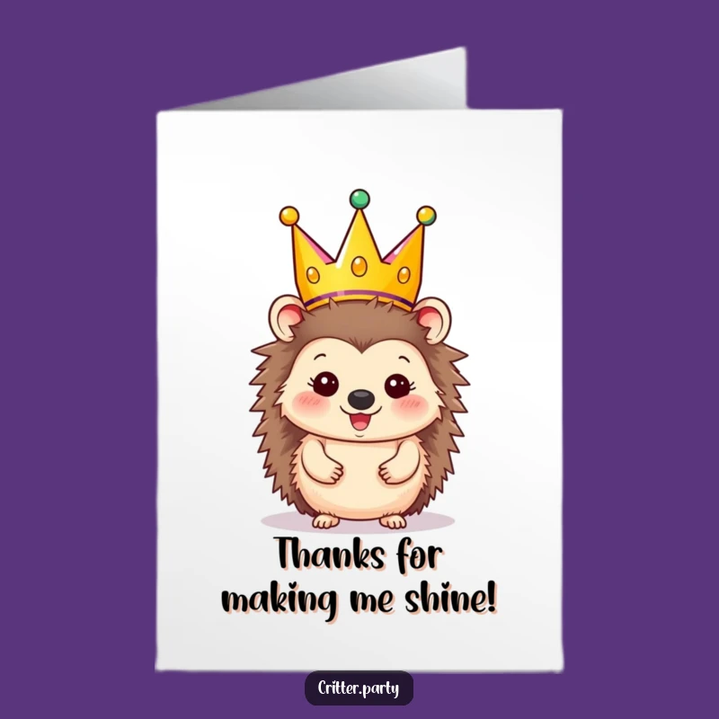 Thank You Free Printable Card: Hedgehog’s Big Crown Thanks, Downloadable