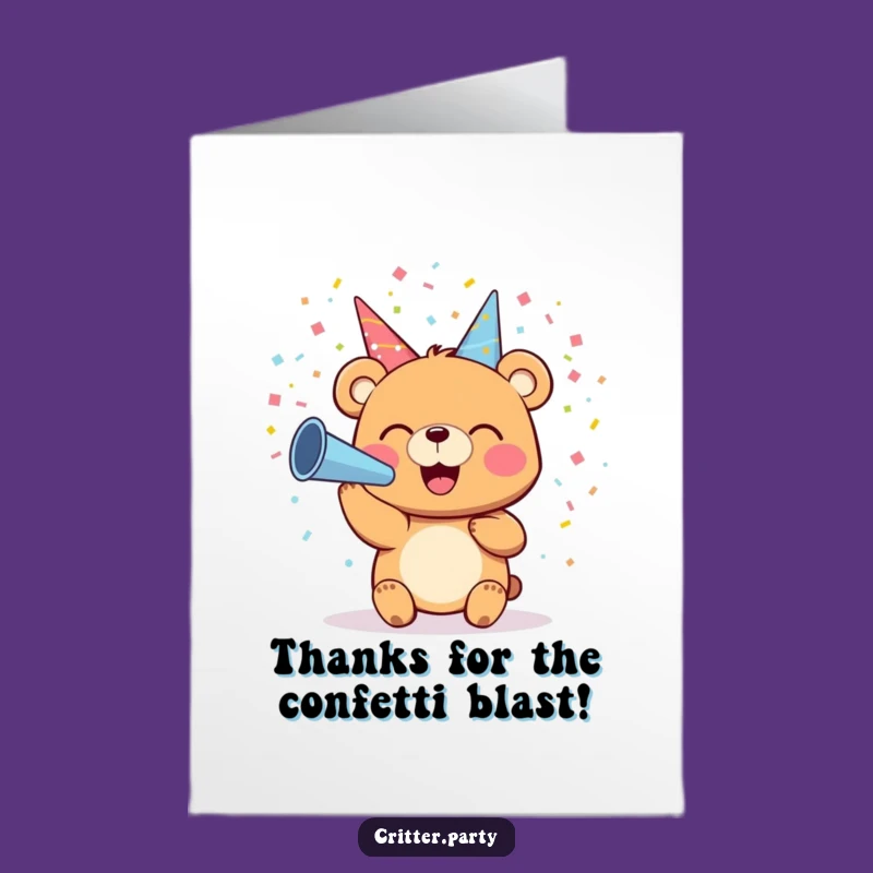 Free Printable Thank You Card: Bear Blowing Confetti, Hilarious Thanks, Downloadable Gift
