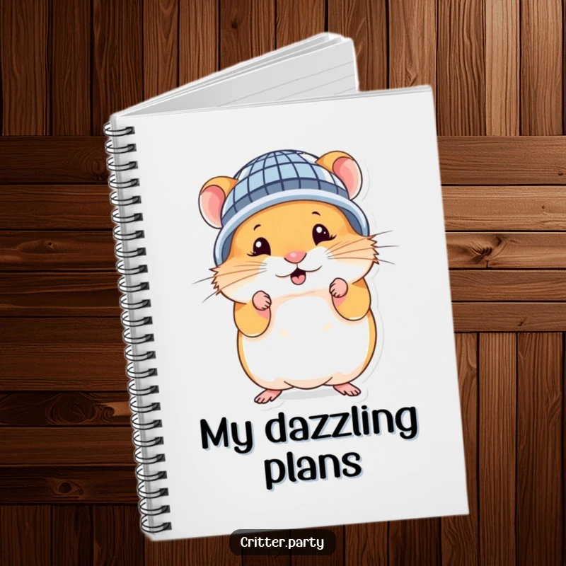 Funny hamster notebook featuring a cute character in a tiny disco ball helmet, striking a fun pose for inspiration.