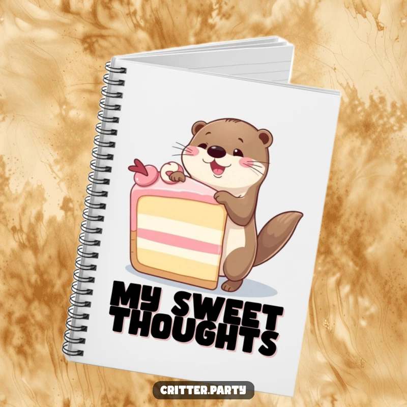 Funny Otter Notebook: A playful otter dancing around a huge cake, ready to capture your thoughts with celebratory flair.