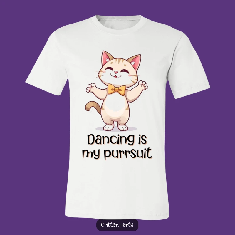 Funny Cat Dance T-Shirt: Happy Cat in Bow Tie, Hilarious Feline Fashion