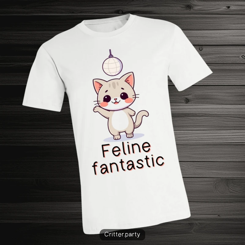 Funny kawaii cat enthusiastically dancing beneath a glittering disco ball, embodying a fun-loving and energetic spirit.